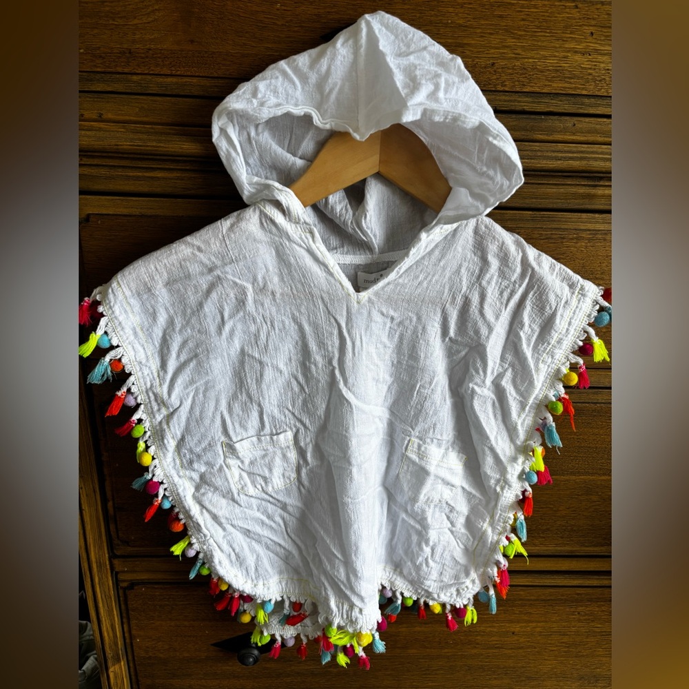2T 3T toddler girls Mud Pie white hooded swim cover up